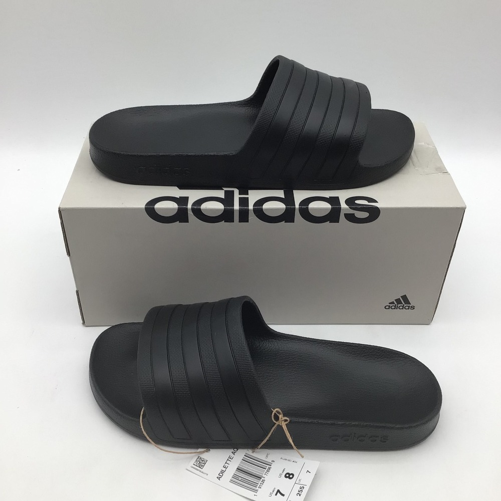 Adidas Adilette Aqua Slides Mens Size 7 Womens  Size 8 Black Sandals F35550 NEW